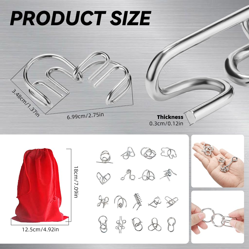 PATPAT 18Pcs Brain Teasers Metal Wire Puzzle Game for Kids, IQ Tester, Brain Games Brain Improvement Device for Kids Adults, Fidget Toys Educational Toys, Disentanglement Puzzle for Adults PATPAT 18Pcs Brain Teasers Metal Wire Puzzle Game for Kids, IQ Tester, Brain Games Brain Improvement Device for Kids Adults, Fidget Toys Educational Toys, Disentanglement Puzzle for Adults